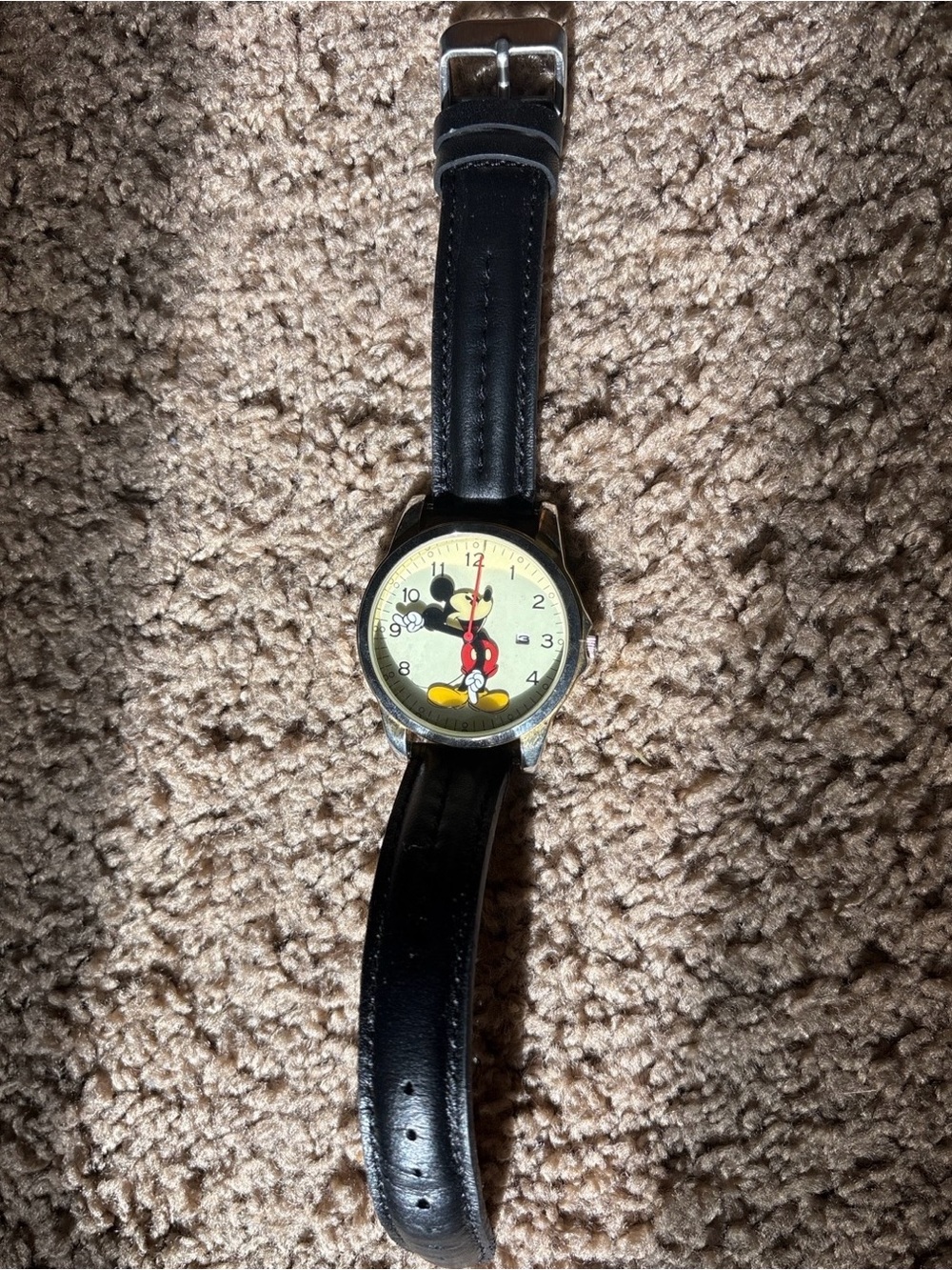 Disney Mickey Mouse Watch MCK647 Black Leather Strap Japan Movement Quartz